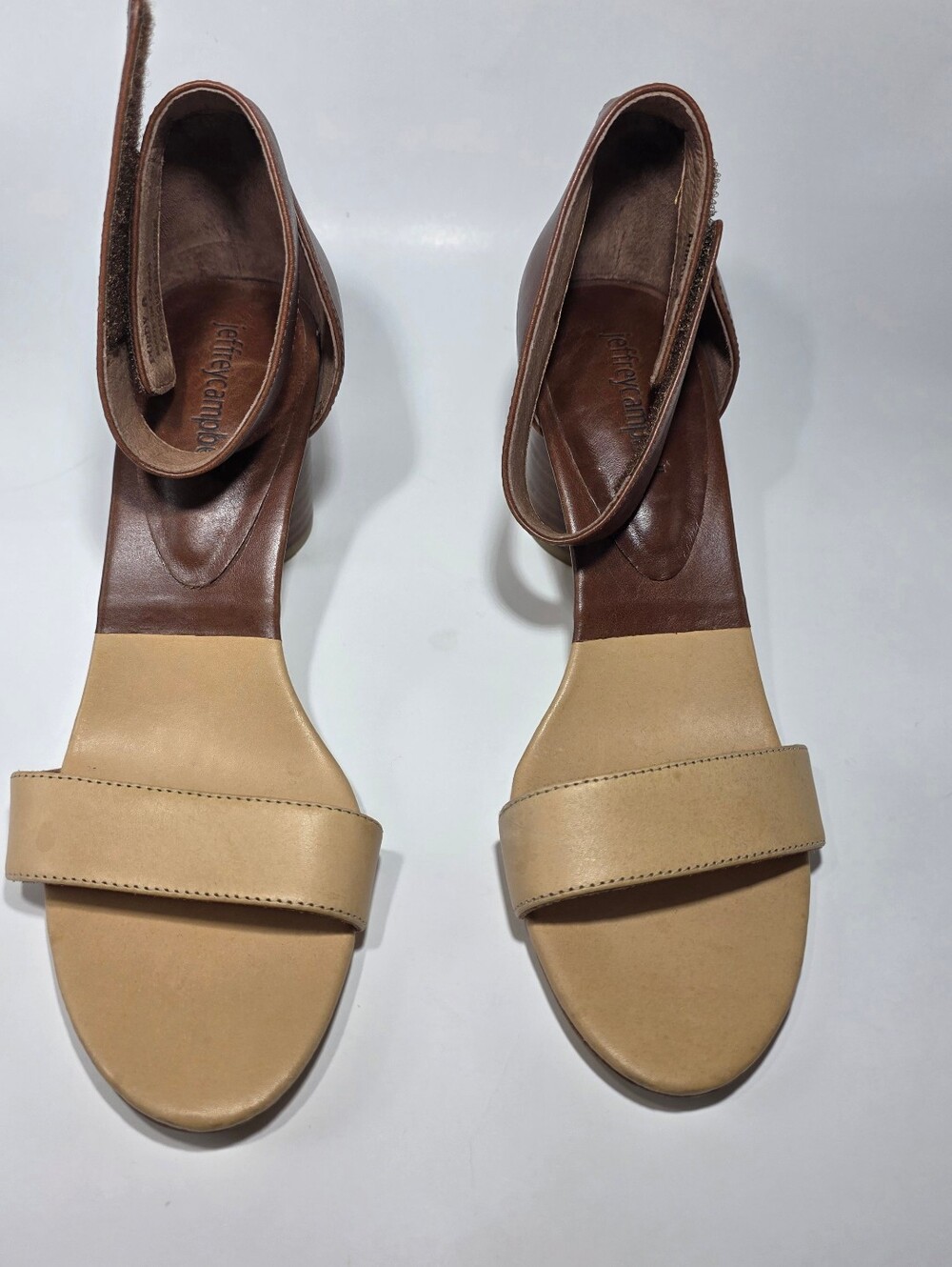 Jeffrey Campbell Leather Ankle Strap Block Heel Sandals Tan Brown Women's 8 - Picture 3 of 9